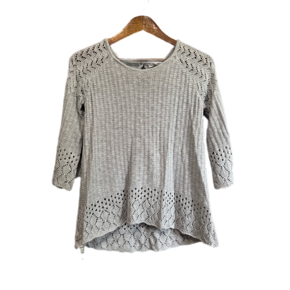 LC Lauren Conrad Sweater Women XS Gray Excellent Pointelle Knit High-Low Hem